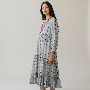 Beautiful Zara Tiered Contrasting Detail V-Neck Buff Sleeve Boho Maxi Dress